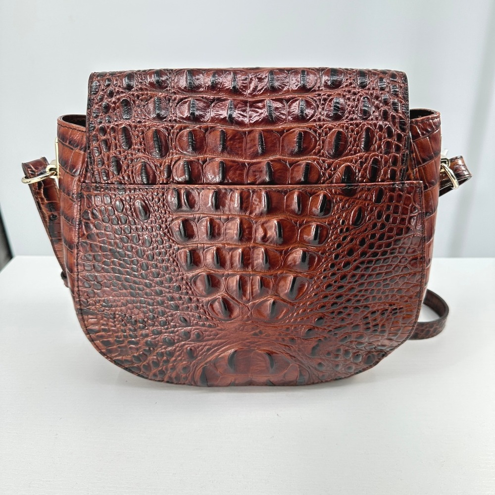 Brahim Croc Embossed Leather Handbag Structured Classic Quiet Luxury Old Money - Picture 2 of 10